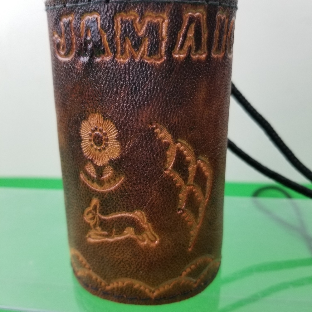Small Round Jamaica Engraved Hand Made Brown Leath
